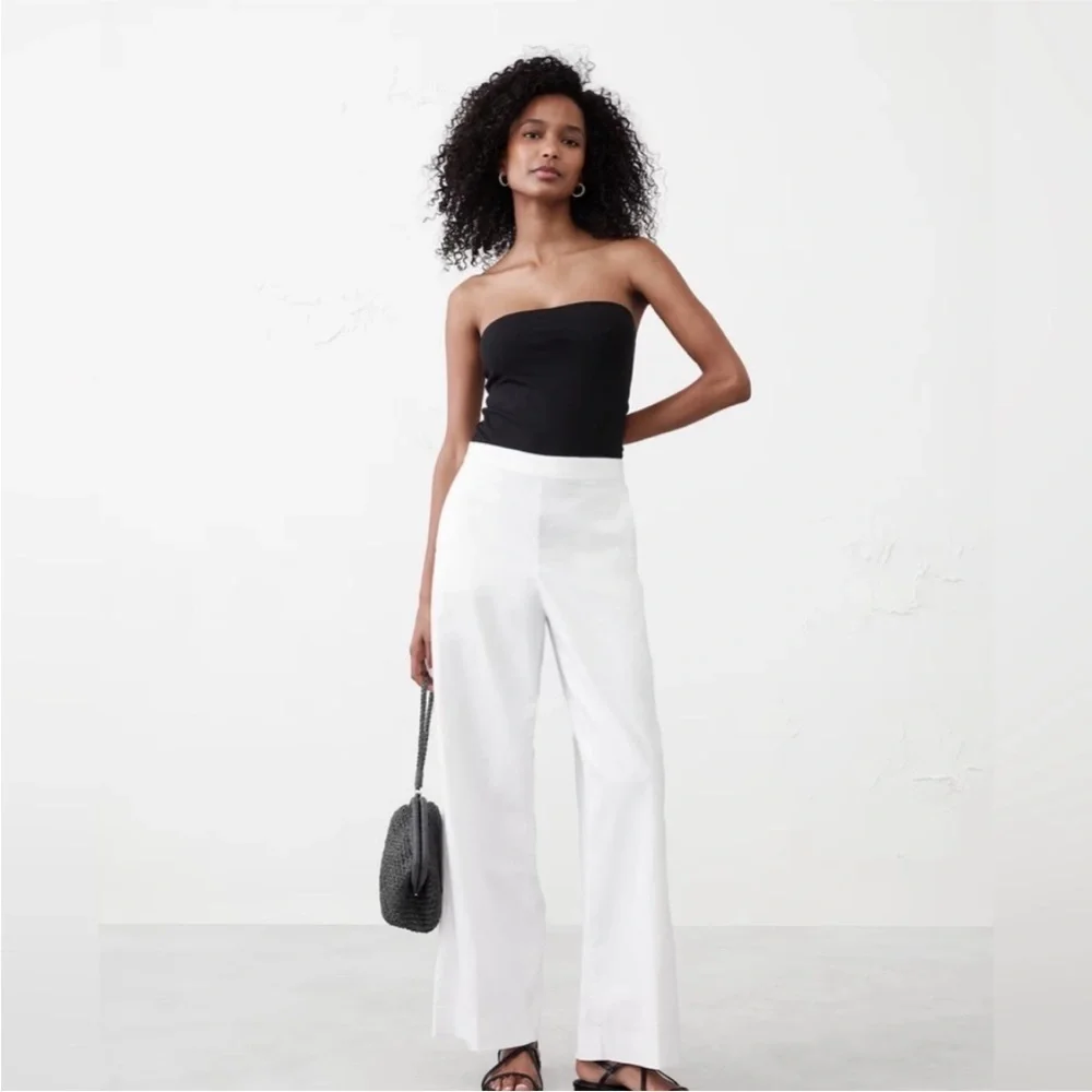 NWT! Banana Republic White Hayden Wide Leg Linen Blend Pull On Pant 🪨